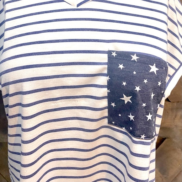 NWOT Navy & White Stars and Stripes Color Block Pocket Tee - Picture 10 of 15